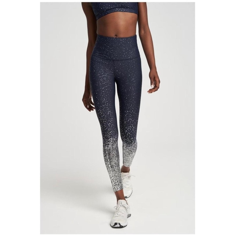 Beyond‎ Yoga Navy Blue Silver Alloy Speckle Ombre High Waisted Midi Leggings S